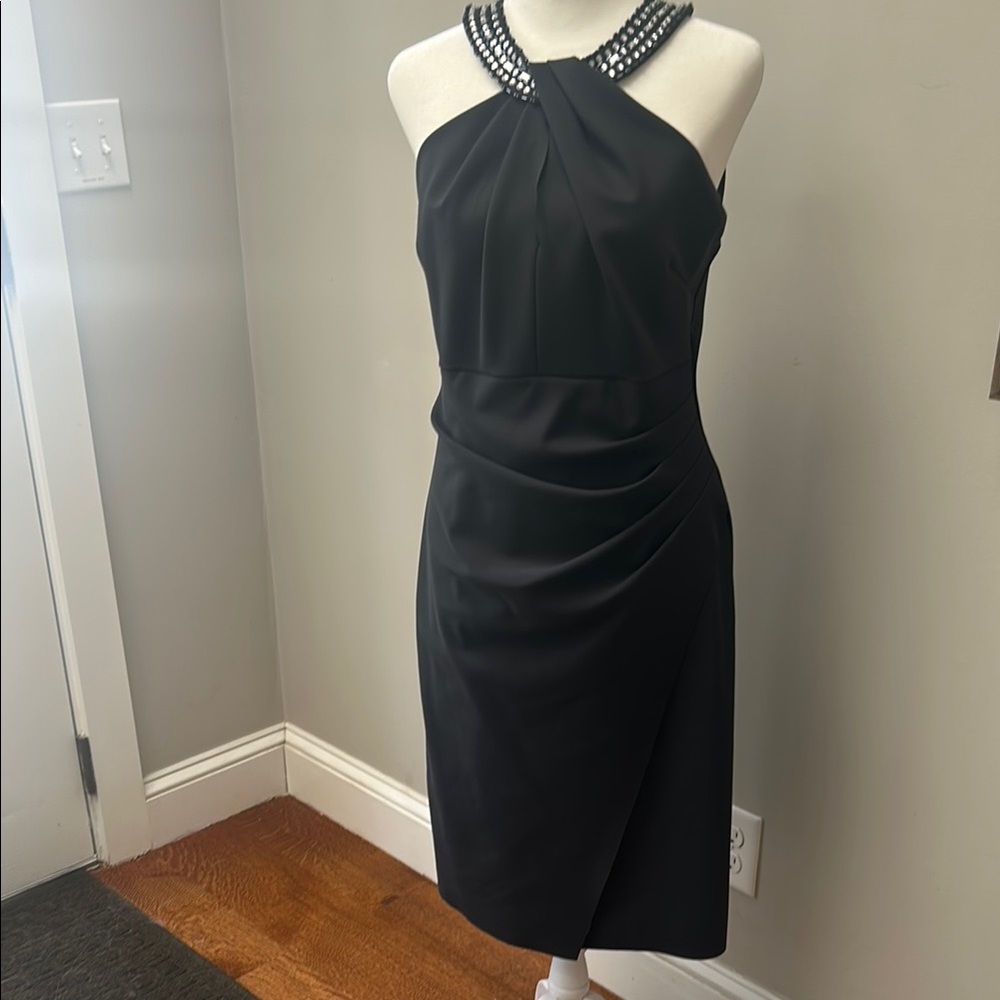 Elegant Charcoal Grey Halter Dress and stole